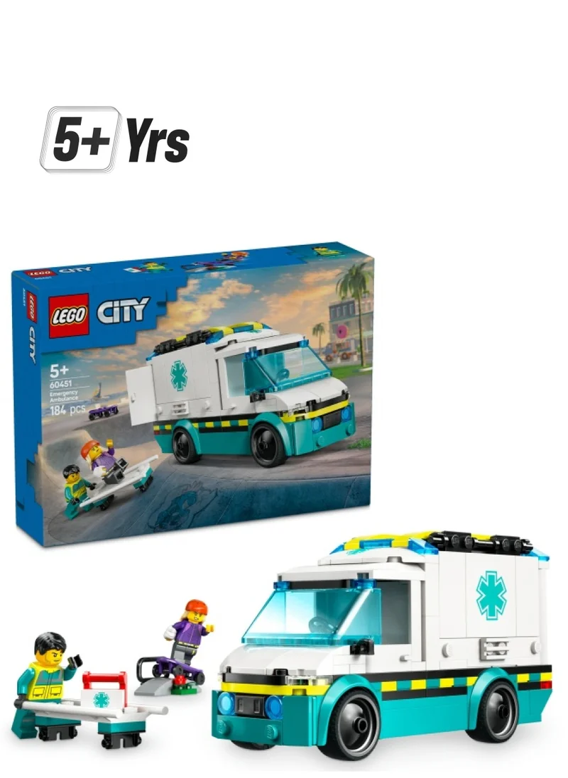 LEGO LEGO City Emergency Ambulance Toy with 2 Minifigures - Educational Learning Toys for 5+ Year Old Boys & Girls - Gift Ideas for Birthdays & Holidays - 60451