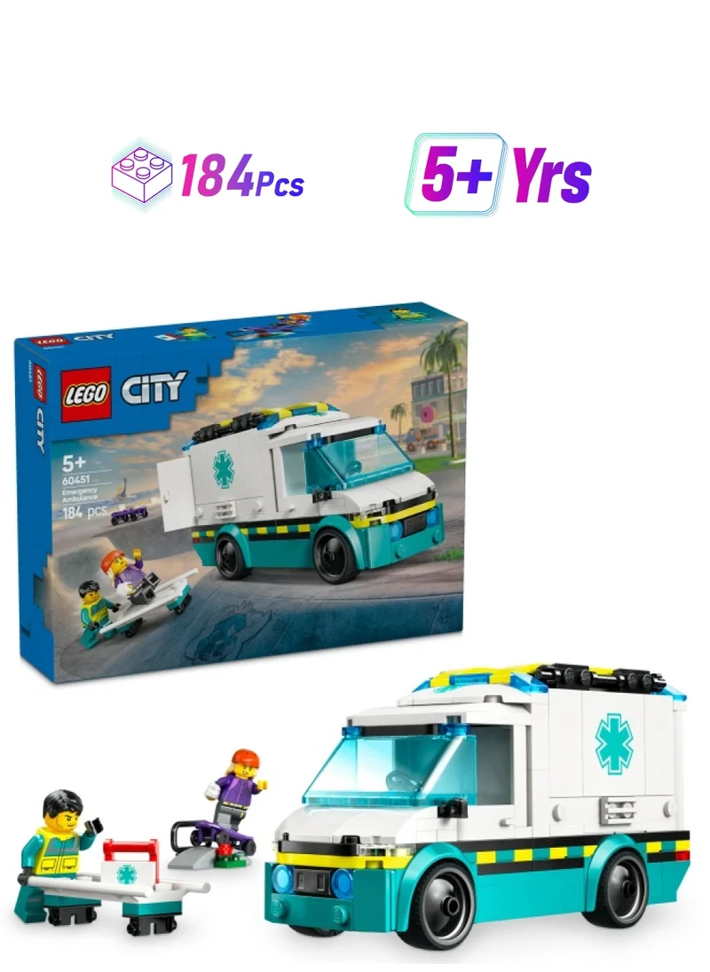 ليغو City Emergency Ambulance Toy with 2 Minifigures - Educational Learning Toys for 5+ Year Old Boys & Girls - Gift Ideas for Birthdays & Holidays - 60451 (184 pieces)