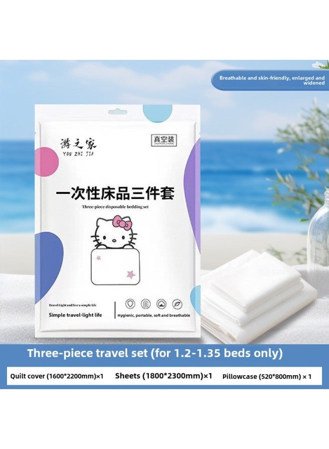 Disposable Beauty Sheets Three Or Four Piece Set Thickened Cotton Sense Hotel Hotel Train Sleeper Beauty Shop Special Wholesale-Color:Kitten Pure White Three Piece Set Suitable For 1.2m And 1.35m Beds  - Image 1