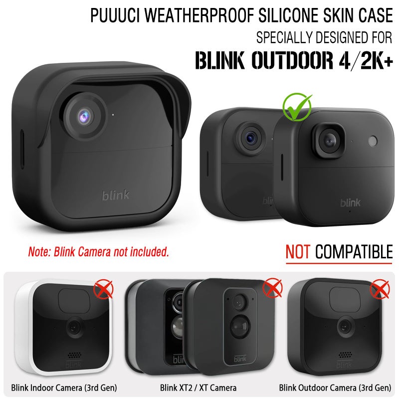 PUUUCI Silicone Skin Case/Cover for Blink Outdoor 4 (4th Gen) - Weatherproof Silicone Case with Brim for Full Camera Protection, Blink Outdoor 4 Smart Security Camera Accessories (Black, 1 Pack) - Image 2