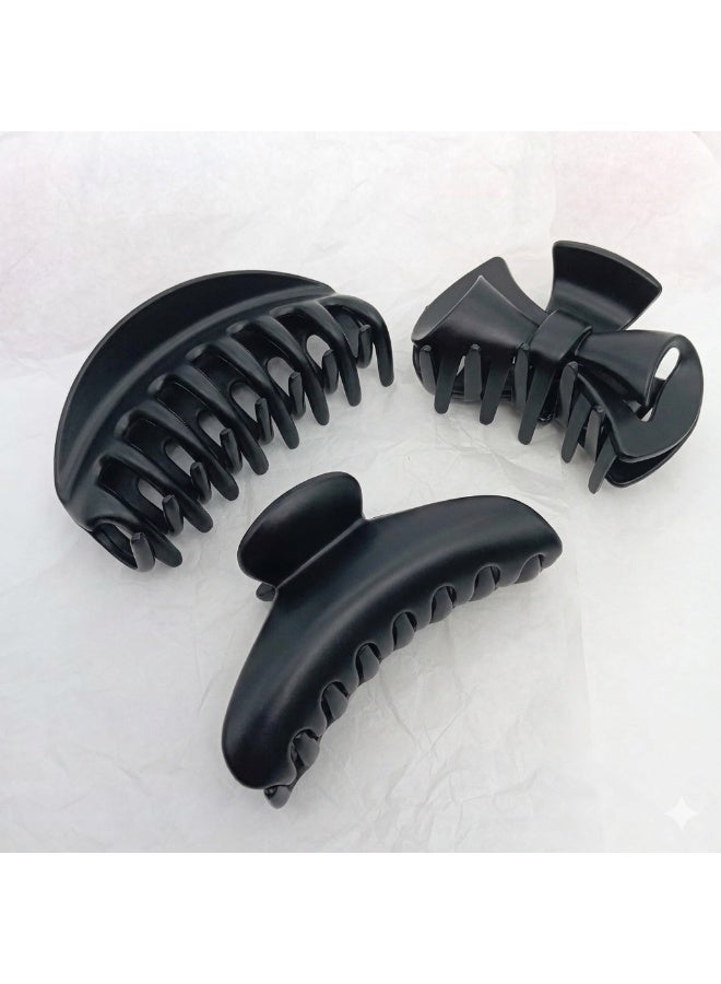 Akarm Black hair clip set – 3 pieces in assorted shapes – strong grip for thick and normal hair. - Image 1