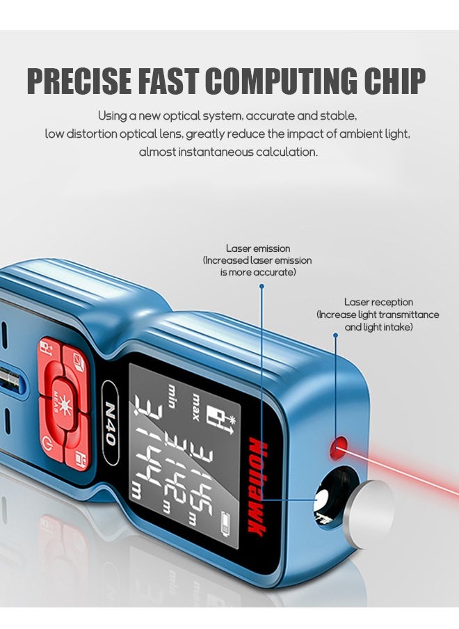 Nohawk - Laser Distance Meter with LCD Display, 50M/165ft Mini Digital Rangefinder, High Accuracy Range Finder Professional (Blue) - Image 1