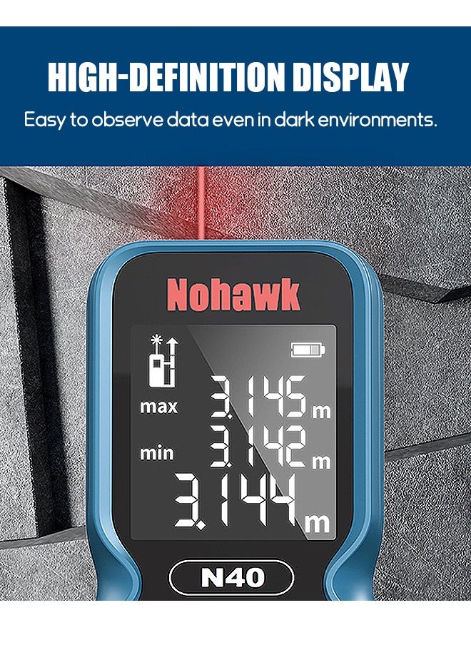 Nohawk - Laser Distance Meter with LCD Display, 50M/165ft Mini Digital Rangefinder, High Accuracy Range Finder Professional (Blue) - Image 1