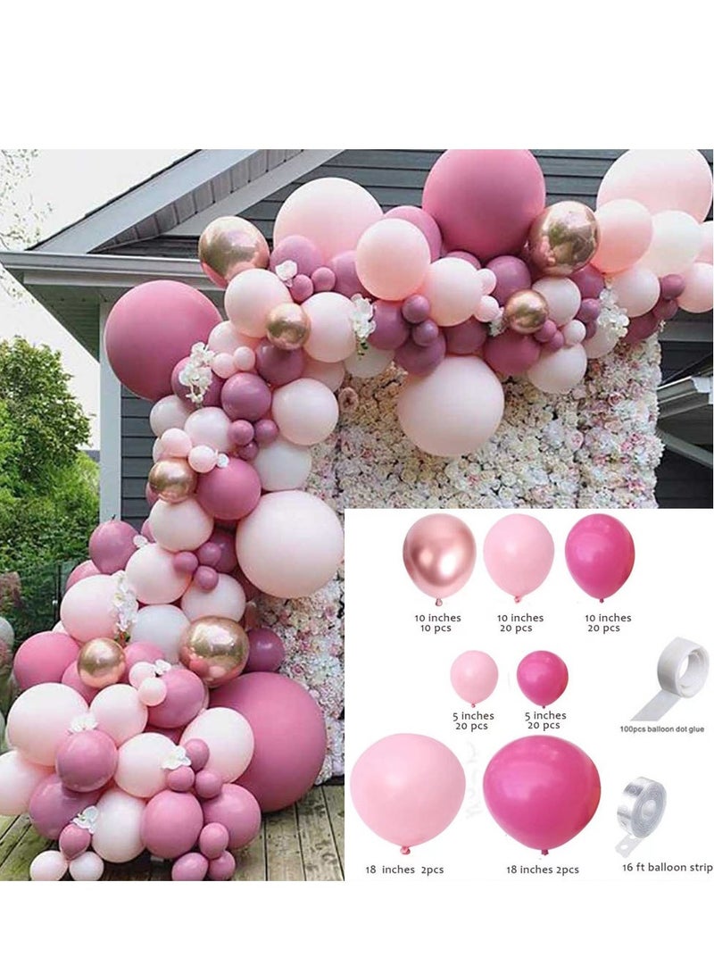 Vintage Pink Balloon Arch Garland Kit, Retro Pink Wedding Birthday Party Decoration Balloon Set with Gold Confetti Latex Balloon and Balloon Chain Tying Tool for Baby Shower Wedding Party Decor - Image 1
