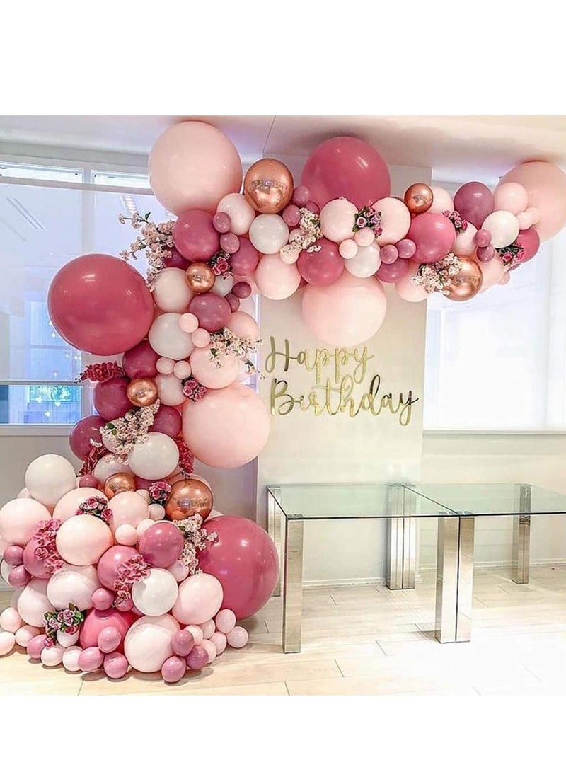 Vintage Pink Balloon Arch Garland Kit, Retro Pink Wedding Birthday Party Decoration Balloon Set with Gold Confetti Latex Balloon and Balloon Chain Tying Tool for Baby Shower Wedding Party Decor - Image 4
