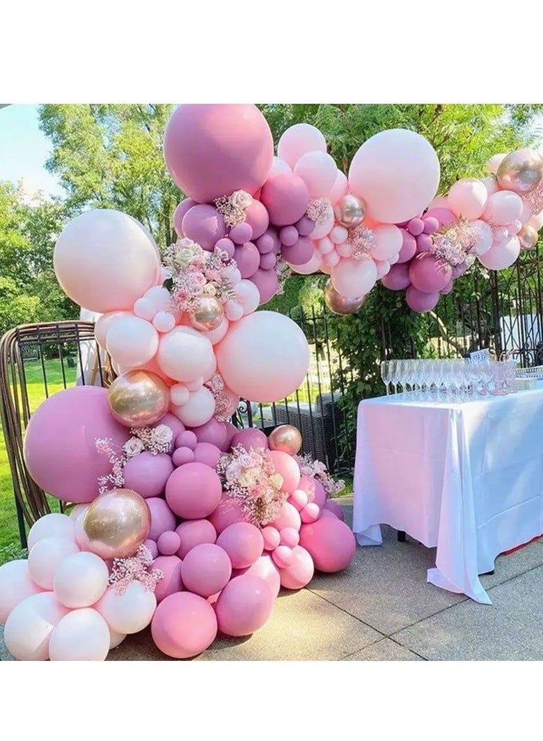 Vintage Pink Balloon Arch Garland Kit, Retro Pink Wedding Birthday Party Decoration Balloon Set with Gold Confetti Latex Balloon and Balloon Chain Tying Tool for Baby Shower Wedding Party Decor - Image 3
