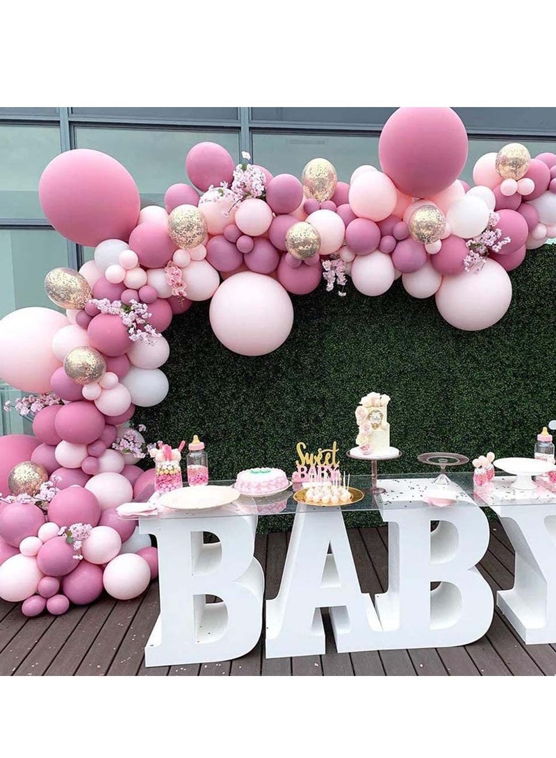 Vintage Pink Balloon Arch Garland Kit, Retro Pink Wedding Birthday Party Decoration Balloon Set with Gold Confetti Latex Balloon and Balloon Chain Tying Tool for Baby Shower Wedding Party Decor - Image 2