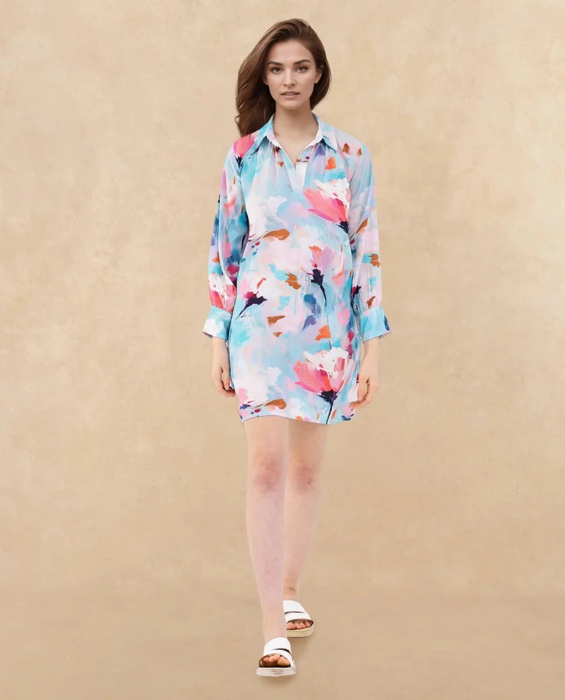 ريريزم Women's Floral Print Boxy Fit Mini Dress
