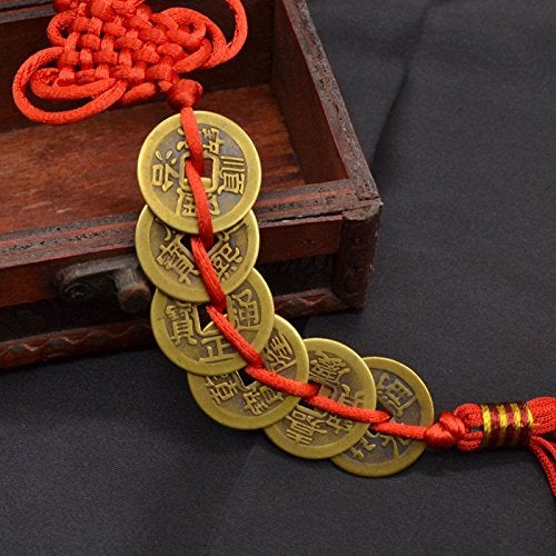 Topxome Retro 6 Coins Red Chinese Knot Copper Feng Shui Wealth Success Lucky Charm Home Car Hanger Decors (Pack of 5) - Image 3