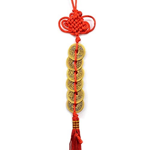 Topxome Retro 6 Coins Red Chinese Knot Copper Feng Shui Wealth Success Lucky Charm Home Car Hanger Decors (Pack of 5) - Image 4