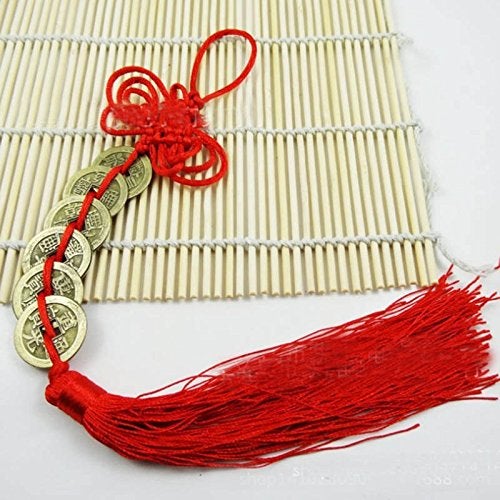 Topxome Retro 6 Coins Red Chinese Knot Copper Feng Shui Wealth Success Lucky Charm Home Car Hanger Decors (Pack of 5) - Image 5