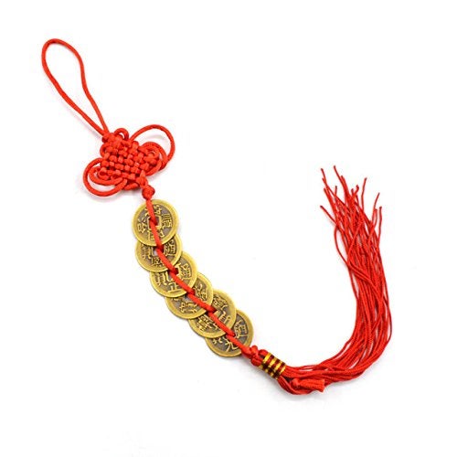 Topxome Retro 6 Coins Red Chinese Knot Copper Feng Shui Wealth Success Lucky Charm Home Car Hanger Decors (Pack of 5) - Image 2