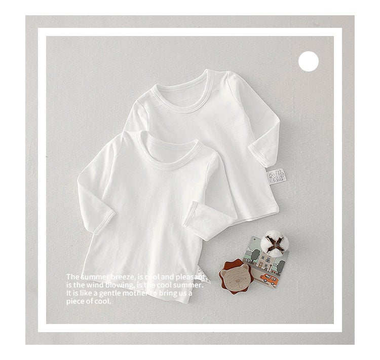2-Pack Of Kidsren'S Pure White Long-Sleeved Spring & Fall New Boys' Pure Cotton Bottoming T-Shirts Long-Sleeved Girls And Older Kidsren - Image 1
