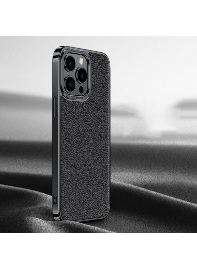 Case Cover For iPhone 12 Pro Max Litchi Texture Genuine Leather Phone Case Black