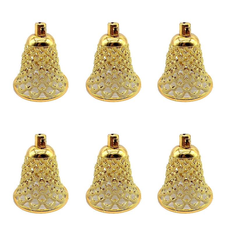 SVDK Pack of 6 Plastic Golden Color Bells Used for DIY Crafts Making Hangings and FestiveChristmas Decoration 4 Inch Size