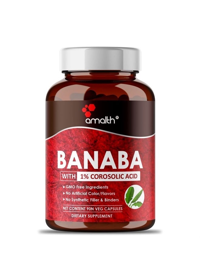 AMALTH - Banaba Leaf Extract 1% Corosolic Acid 500 mg |90 Veg Capsules|Supports Glucose Metabolism Levels| Vegan|Non GMO - Image 1