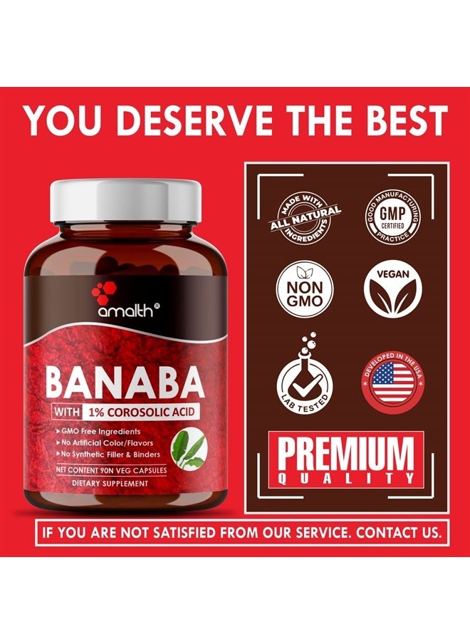 AMALTH - Banaba Leaf Extract 1% Corosolic Acid 500 mg |90 Veg Capsules|Supports Glucose Metabolism Levels| Vegan|Non GMO - Image 1