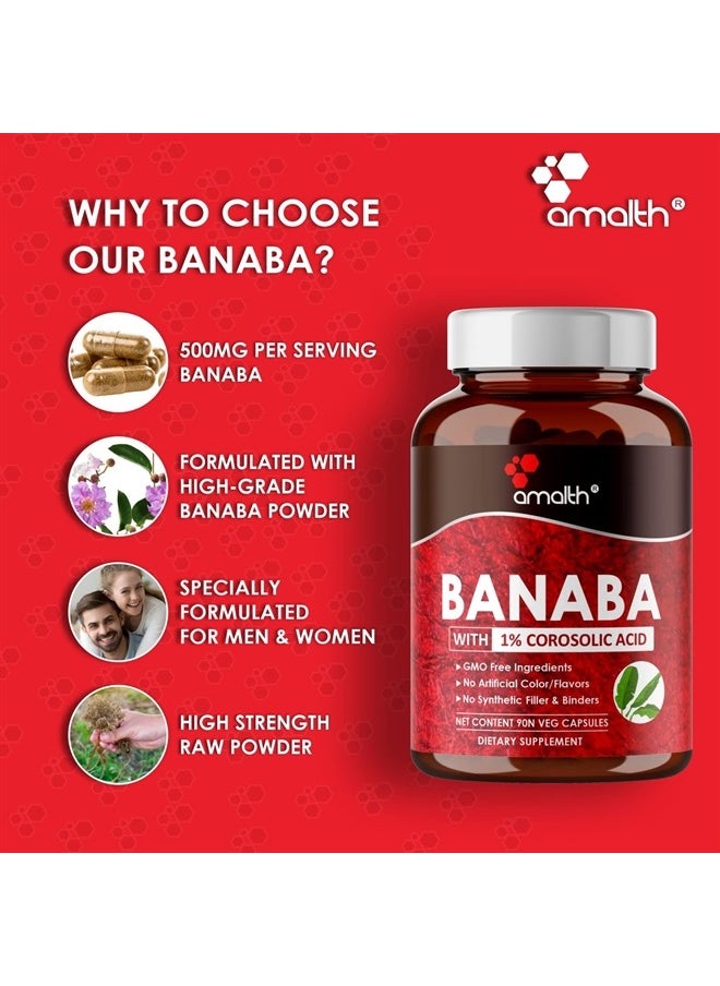 AMALTH - Banaba Leaf Extract 1% Corosolic Acid 500 mg |90 Veg Capsules|Supports Glucose Metabolism Levels| Vegan|Non GMO - Image 1