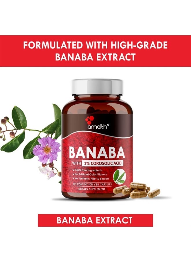 AMALTH - Banaba Leaf Extract 1% Corosolic Acid 500 mg |90 Veg Capsules|Supports Glucose Metabolism Levels| Vegan|Non GMO - Image 1
