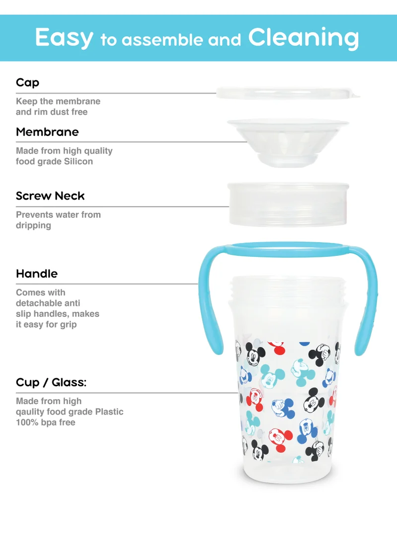 Disney Mickey Mouse 360 DEGREE Double Handle Training Sipper With Lid Spout And Straw