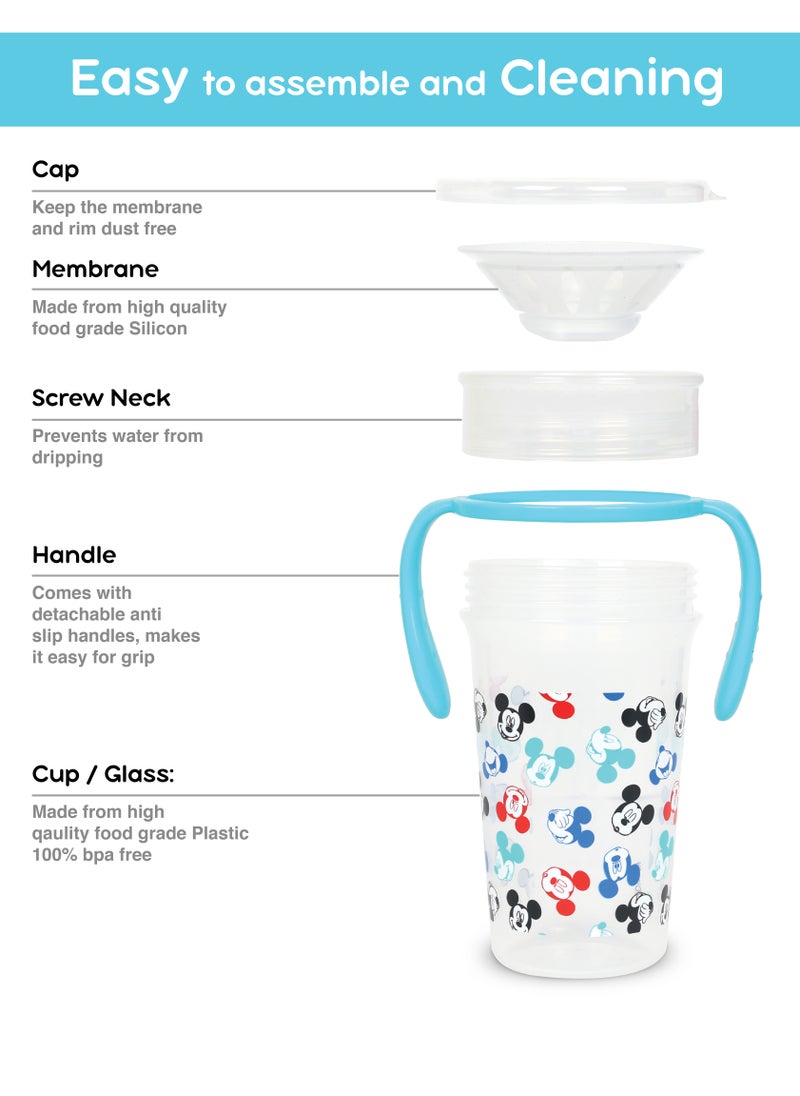 Disney - Mickey Mouse 360 DEGREE Double Handle Training Sipper With Lid Spout And Straw - Image 1