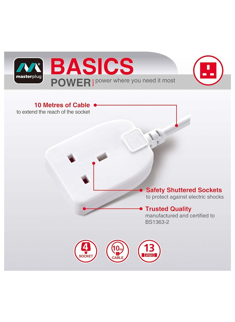 MASTERPLUG - Single Socket Long Extension lead 10metre,white - Image 1