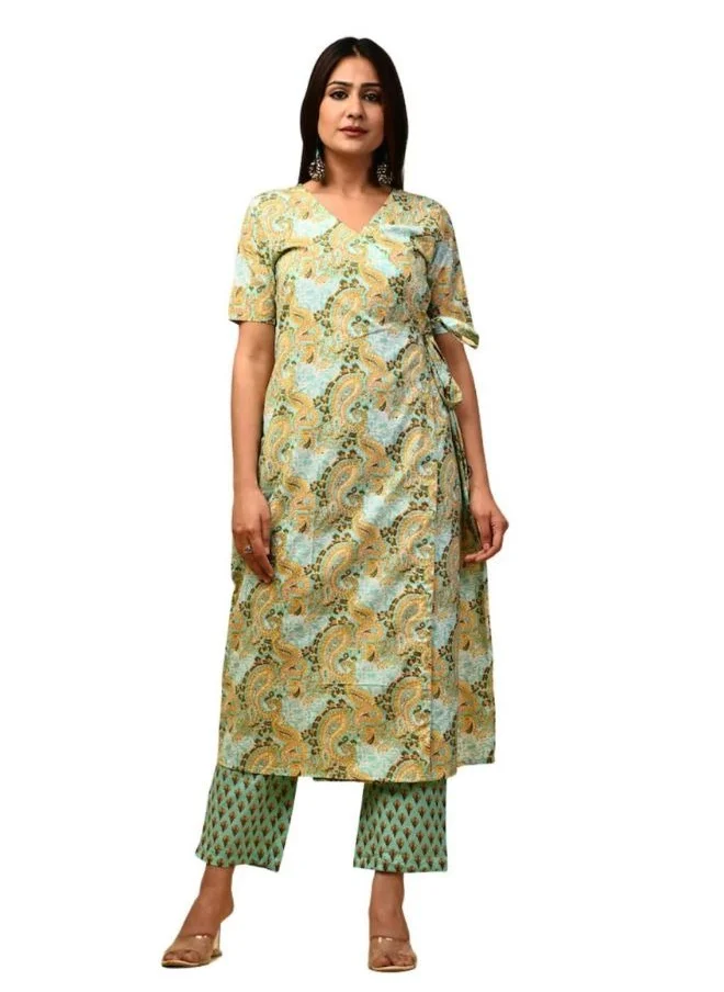 زيري سوق Mint Wrap Kurta Pant Set