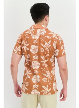 Jack Jones Men Comfort Fit Floral Print Short Sleeves Casual Shirt, Rust  - Image 3