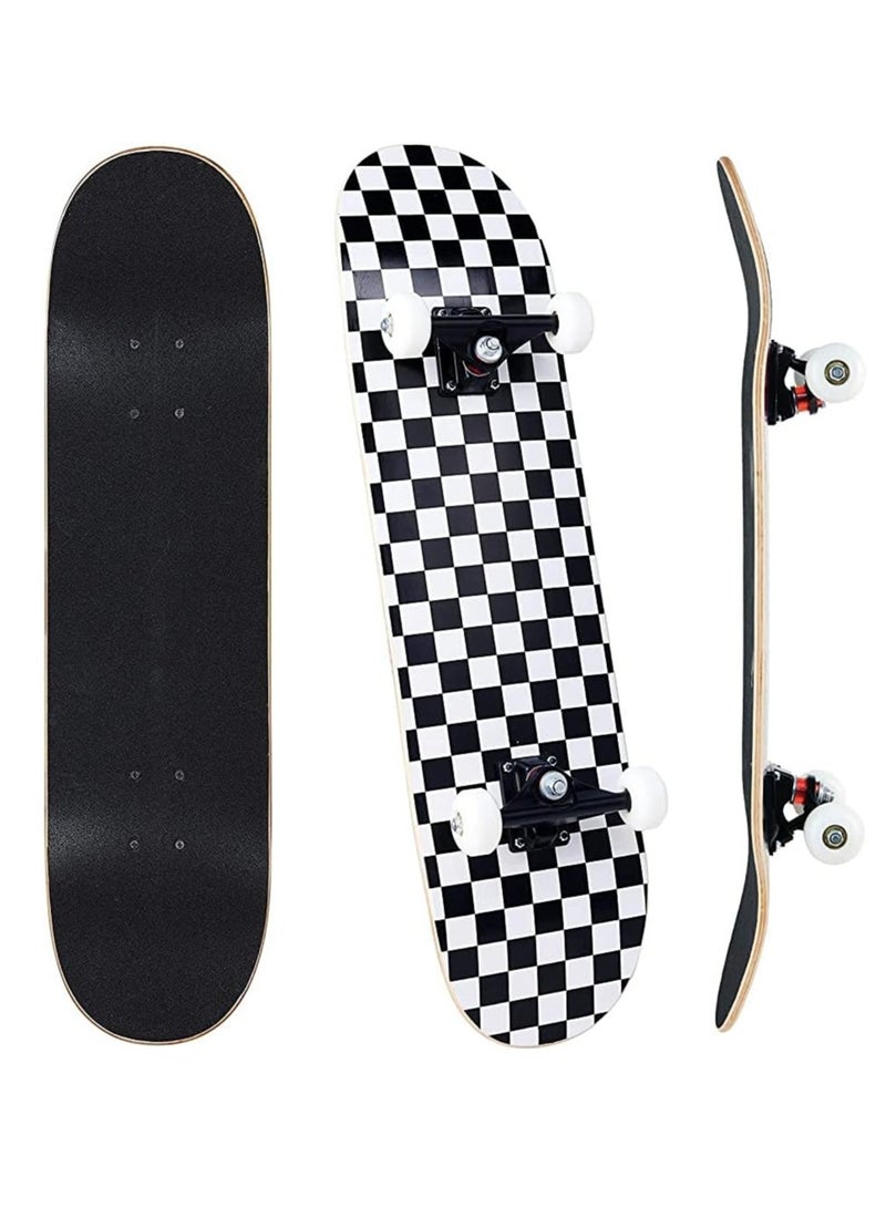 عربست لوح تزلج كامل ، لوح تزلج من خشب القيقب مكون من 7 طبقات مع صنفرة مقاومة للماء وعجلات PU مقاومة للانزلاق ، لوح تزلج مقعر مزدوج الركلة للأطفال والمراهقين والبالغين - Image 1