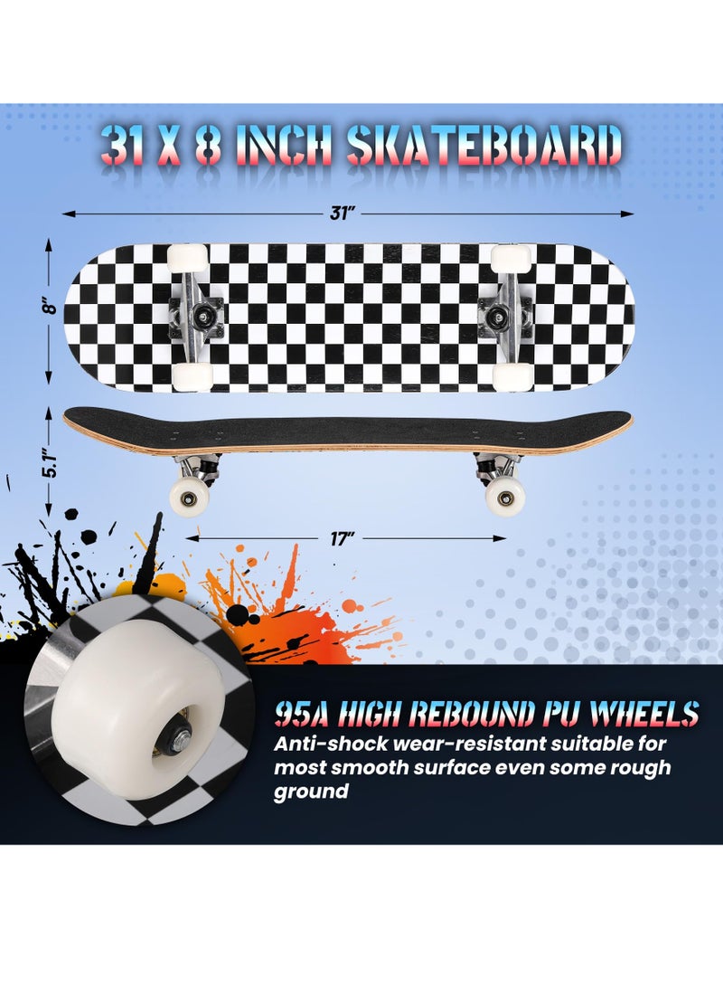 عربست لوح تزلج كامل ، لوح تزلج من خشب القيقب مكون من 7 طبقات مع صنفرة مقاومة للماء وعجلات PU مقاومة للانزلاق ، لوح تزلج مقعر مزدوج الركلة للأطفال والمراهقين والبالغين - Image 2