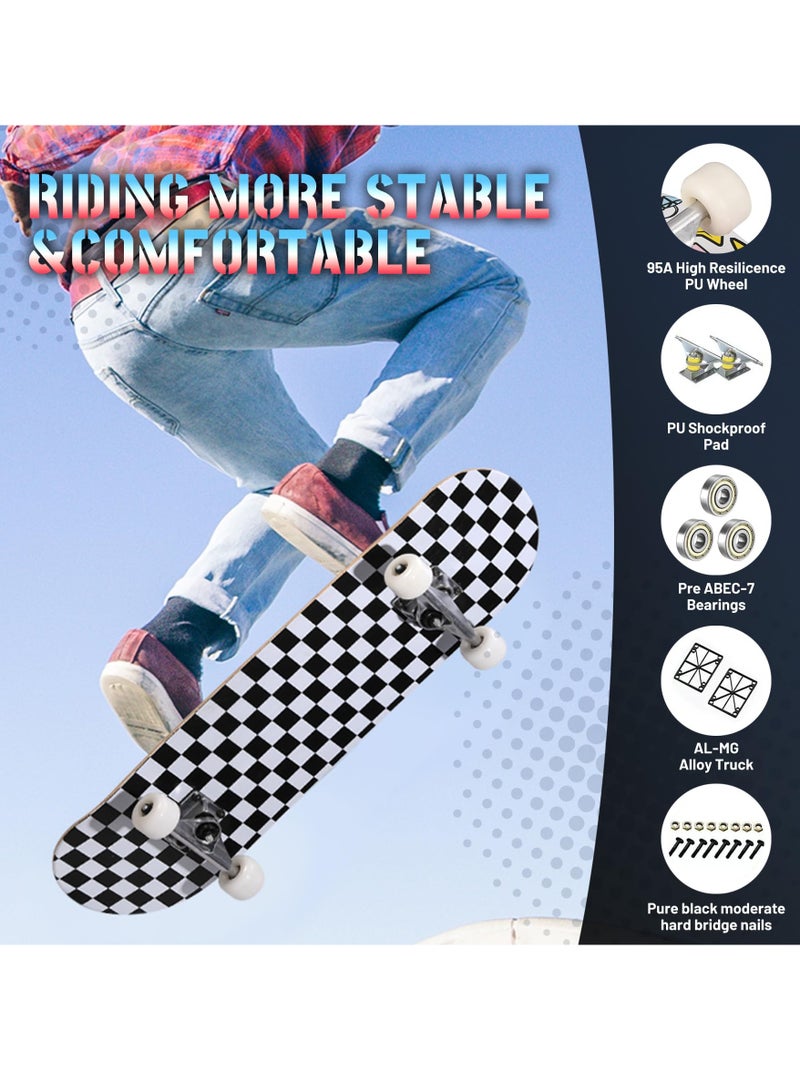 عربست لوح تزلج كامل ، لوح تزلج من خشب القيقب مكون من 7 طبقات مع صنفرة مقاومة للماء وعجلات PU مقاومة للانزلاق ، لوح تزلج مقعر مزدوج الركلة للأطفال والمراهقين والبالغين - Image 3