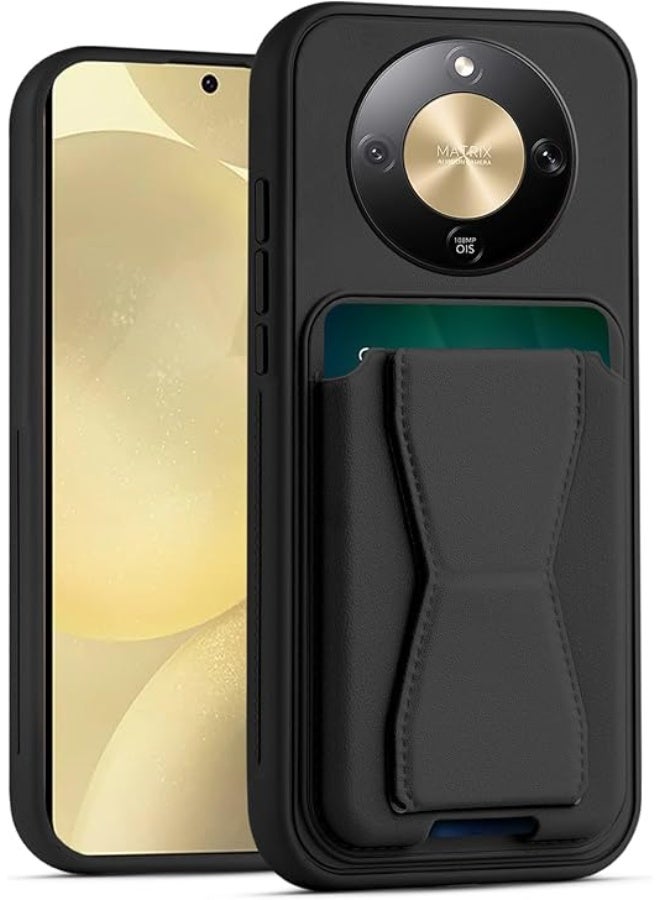 جراب محفظة جلدي متوافق مع هواتف Honor X9D / Magic 8 Lite / X70، غطاء خلفي من الجلد مع إطار من مادة TPU، جراب هاتف واقٍ مقاوم للصدمات مع حامل للبطاقات (أسود)