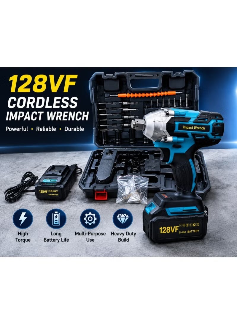 ELTRAZONE 128VF Cordless Impact Wrench Kit, Rechargeable Lithium-Ion Impact Driver with 2 Batteries, Variable Speed Copper Motor, Socket Set, Drill Bits & Carry Case for Automotive & DIY Use - Image 2