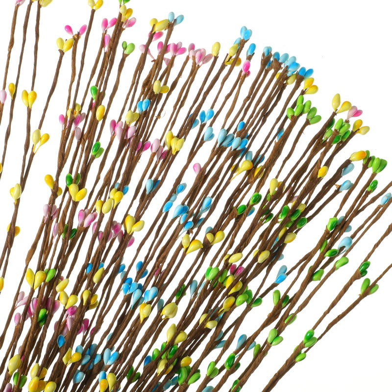 Juinte 32 Pcs Easter Artificial Berry Garland Spring Pip Berry Sprays Pastel Picks Stems Floral Picks Stems for Easter Vase Filler Centerpieces Craft Wreath Making Home Decor 4 Colors - Image 2