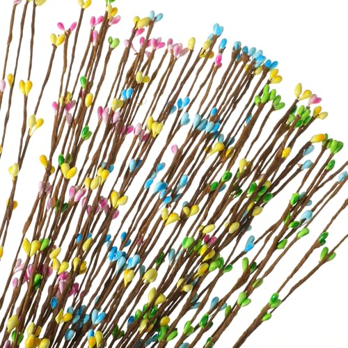 Juinte 32 Pcs Easter Artificial Berry Garland Spring Pip Berry Sprays Pastel Picks Stems Floral Picks Stems for Easter Vase Filler Centerpieces Craft Wreath Making Home Decor 4 Colors - Image 1