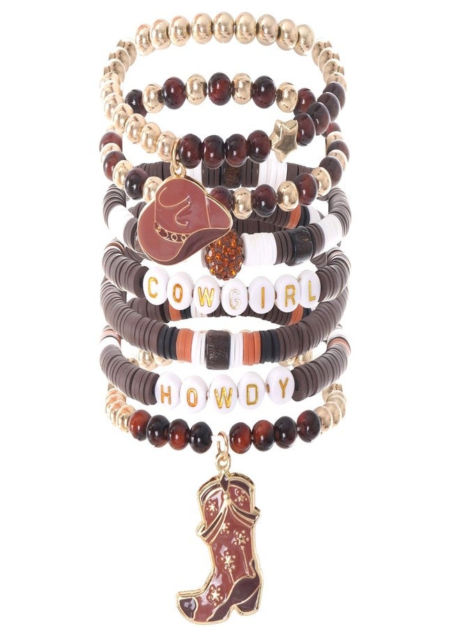 cnomg Western Cowgirl Bracelets Cowgirl Beaded Stretch Bracelets for Women Summer Beach Jewelry Accessories Christmas Birthday Gifts (Brown) - Image 1