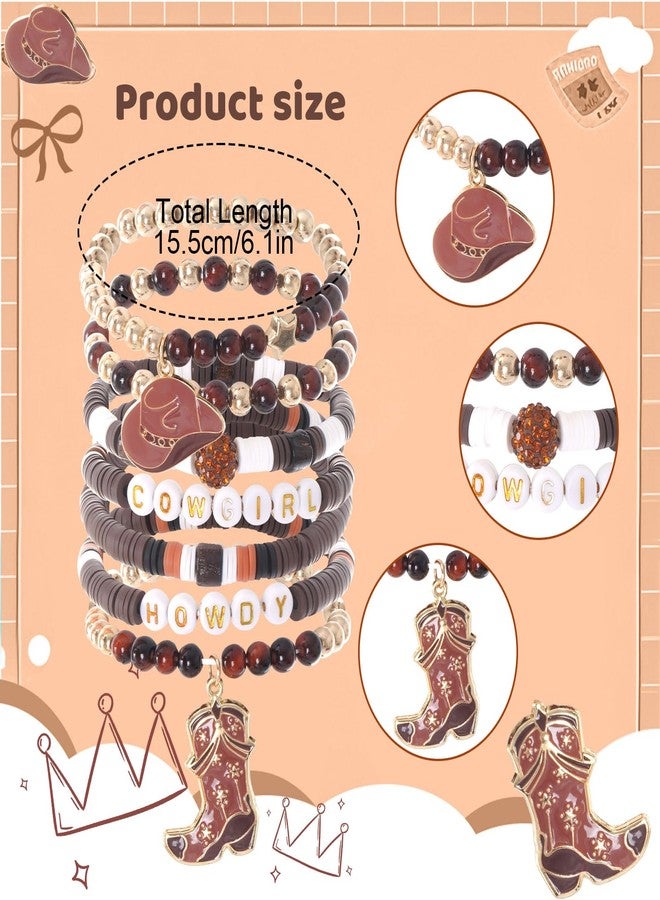 cnomg Western Cowgirl Bracelets Cowgirl Beaded Stretch Bracelets for Women Summer Beach Jewelry Accessories Christmas Birthday Gifts (Brown) - Image 3