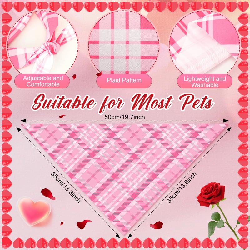 Abbylike 50 Pcs Valentines Day Plaid Dog Bandanas Bulk Pink Red Bandanas for Dogs Triangle Kerchief Bibs Scarf for Pet Romantic Costume Photo Props Accessories Pet Shops Groomers (19.7 x 13.8 x 13.8) - Image 3