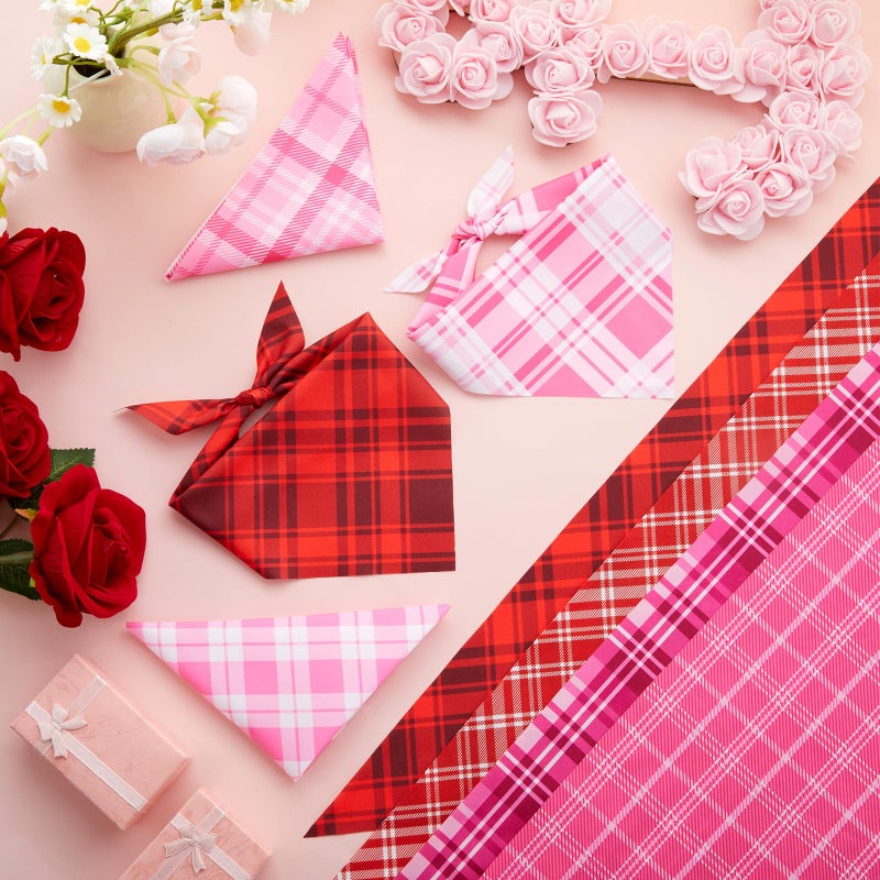 Abbylike 50 Pcs Valentines Day Plaid Dog Bandanas Bulk Pink Red Bandanas for Dogs Triangle Kerchief Bibs Scarf for Pet Romantic Costume Photo Props Accessories Pet Shops Groomers (19.7 x 13.8 x 13.8) - Image 5