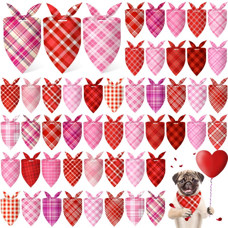 Abbylike 50 Pcs Valentines Day Plaid Dog Bandanas Bulk Pink Red Bandanas for Dogs Triangle Kerchief Bibs Scarf for Pet Romantic Costume Photo Props Accessories Pet Shops Groomers (19.7 x 13.8 x 13.8) - Image 1