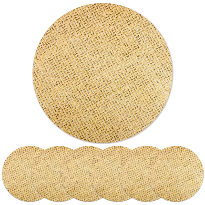 Jecery 50 Pieces Disposable Burlap Printed Paper Placemats Round Rustic Brown Chargers Paper Place Mat Country Decor Disposable Placemats for Vintage Country Farmhouse Tan