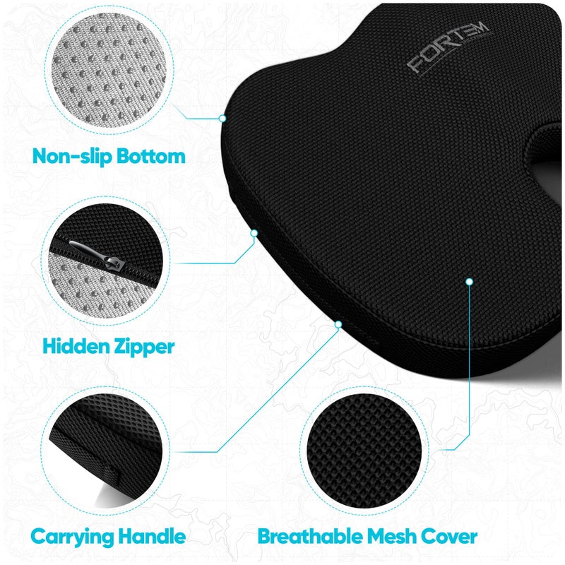 FORTEM Seat Cushion, Office Chair Cushion, Desk Chair Memory Foam, Sciatica Coccyx Tailbone Pain Relief, Pressure Relief, Sitting Pad, Gaming Sitting Pillow, Washable Cover, Non Slip - Image 5