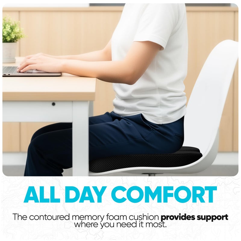FORTEM Seat Cushion, Office Chair Cushion, Desk Chair Memory Foam, Sciatica Coccyx Tailbone Pain Relief, Pressure Relief, Sitting Pad, Gaming Sitting Pillow, Washable Cover, Non Slip - Image 4