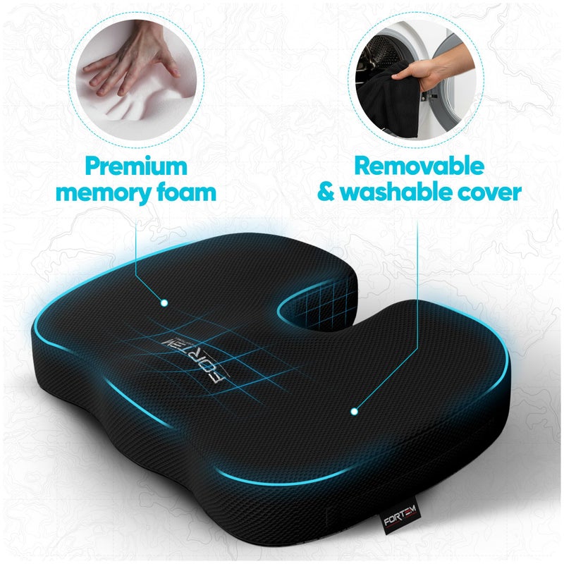 FORTEM Seat Cushion, Office Chair Cushion, Desk Chair Memory Foam, Sciatica Coccyx Tailbone Pain Relief, Pressure Relief, Sitting Pad, Gaming Sitting Pillow, Washable Cover, Non Slip - Image 3