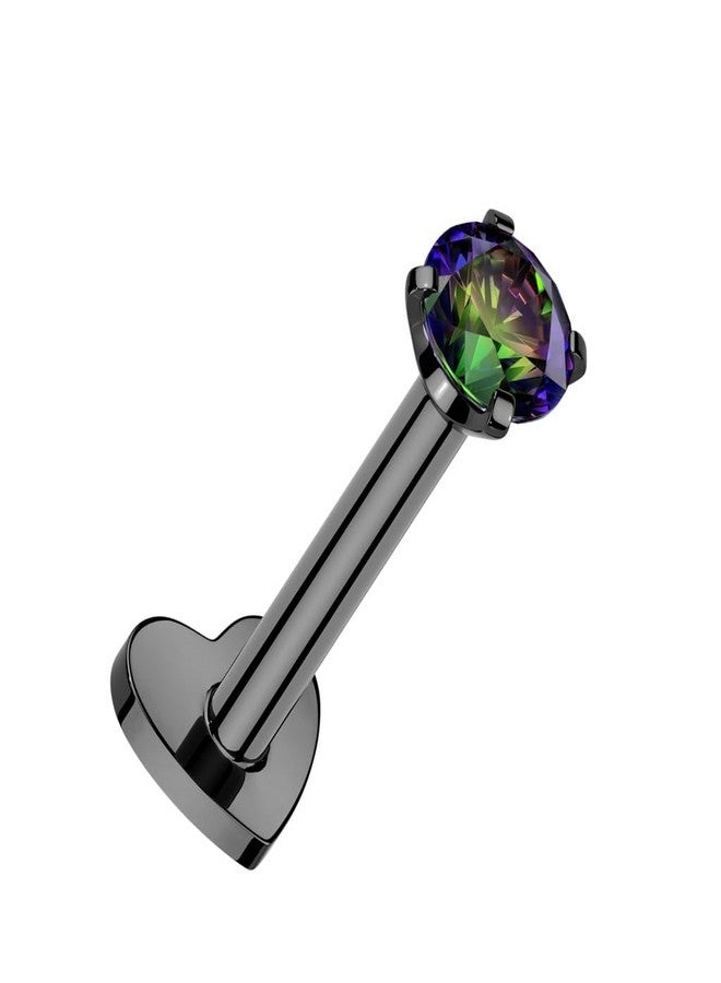 Pierced Owl 16GA ASTM F-136 Implant Grade Titanium Internally Threaded CZ Crystal Top with Heart Shaped Flat Back Stud (Black/Vitrail Medium) - Image 1