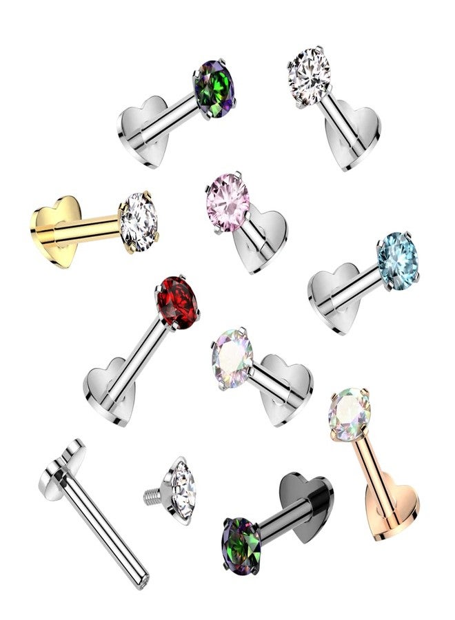 Pierced Owl 16GA ASTM F-136 Implant Grade Titanium Internally Threaded CZ Crystal Top with Heart Shaped Flat Back Stud (Black/Vitrail Medium) - Image 3