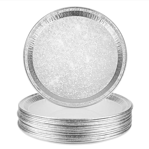 Roponan 15 Pack Serving Platters 12”, Disposable Aluminium Foil Serving Trays for Parties, Silver Embossed Foil Serving Dishes/Plates for Vegetable, Fruit, Slices of Cake, Cookies - Image 1