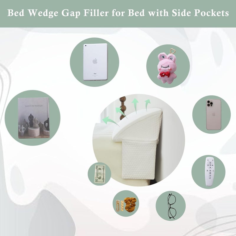 Voctriam Bed Wedge Gap Filler Full (54"x 8"x 6") Wedge Pillow for Headboard Gap 0-8" Mattress Gap Filler Pillow to Fill The Gap Between Mattress and Wall with 2 Side Large Pockets - Image 3