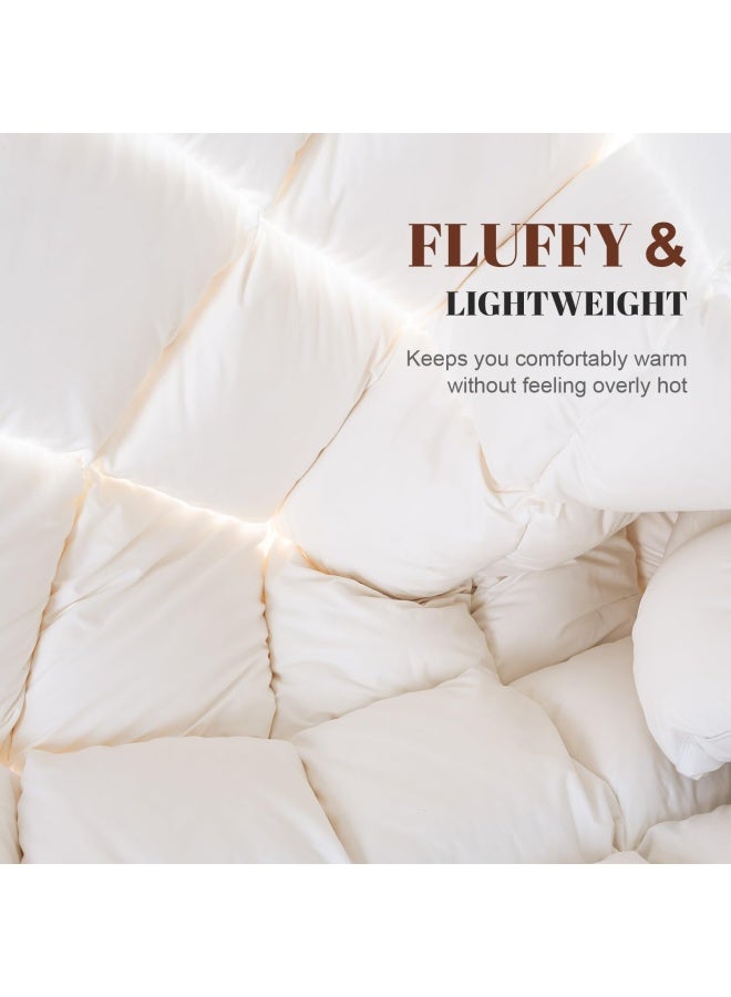 WhatsBedding لحاف واتس بدينغ من الريش، محشو بالريش والألياف الناعمة، لحاف بحجم كينج لجميع الفصول، لحاف فندقي فاخر، غلاف من القطن 100%، دفء متوسط مع حلقات في الزوايا، 106x90 بوصة - Image 5