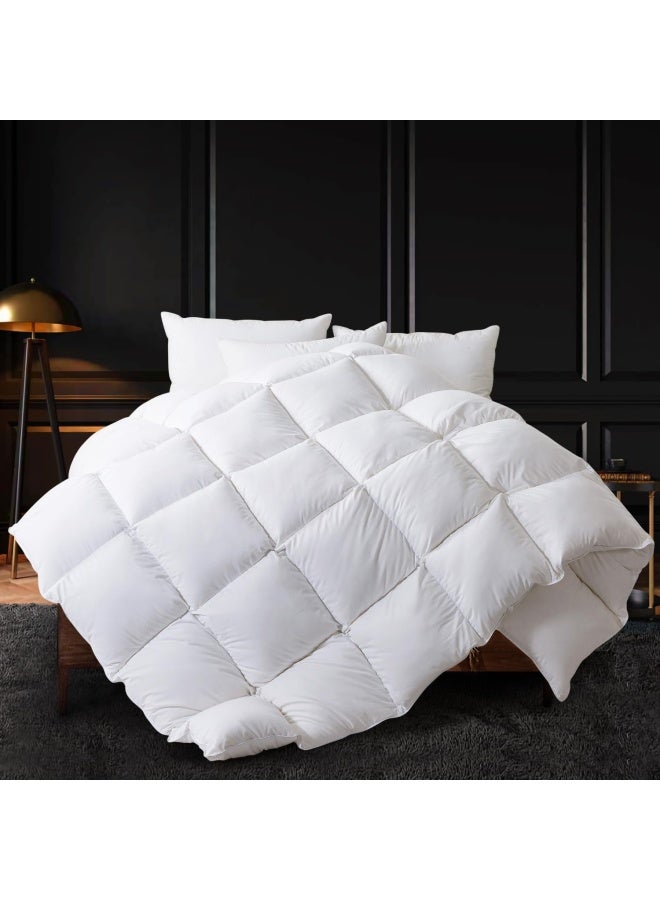 WhatsBedding لحاف واتس بدينغ من الريش، محشو بالريش والألياف الناعمة، لحاف بحجم كينج لجميع الفصول، لحاف فندقي فاخر، غلاف من القطن 100%، دفء متوسط مع حلقات في الزوايا، 106x90 بوصة - Image 1